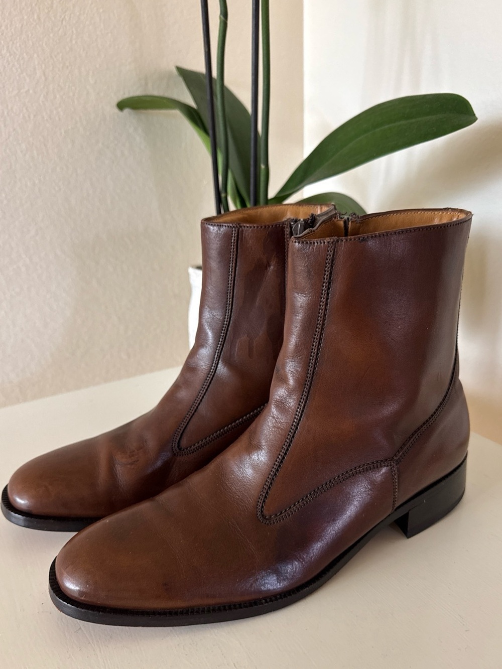 Florsheim Brown Leather Zip Ankle Boots